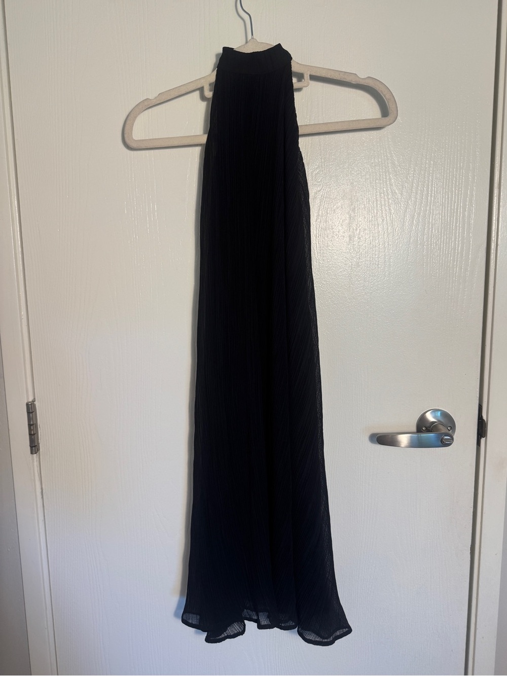 Express Black Halter Pleated Backless Midi Dress with Elastic Waist